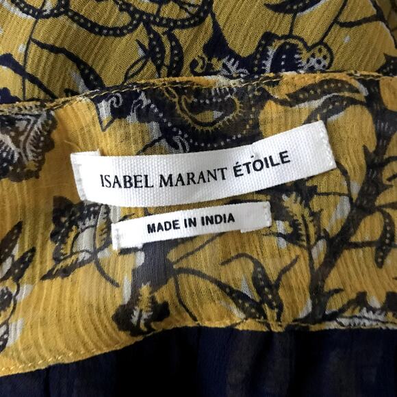 Isabel Marant Etoile yellow / blue silk abstract floral print hi-low tank top - Picture 9 of 10